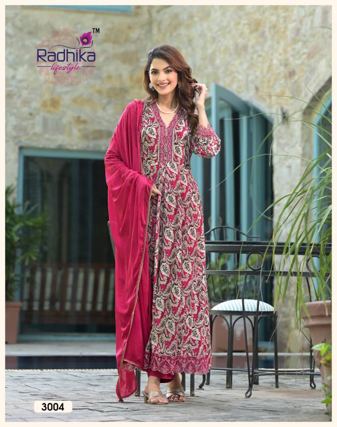 Anarkali Vol 3 By Radhika Rayon Embroidery Kurti With Bottom Dupatta Wholesale Online
